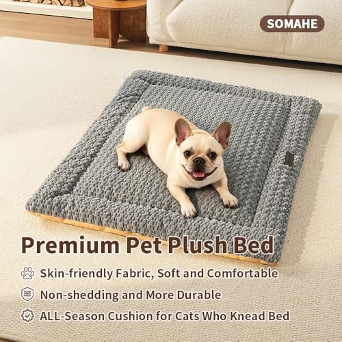 SOMAHE Cat & Dog Bed Mat, Soft Plush Flat Cat Bed with Non-Slip Bottom, 1.2" Thick All-Season Kneading Cushion, Machine Washable Pet Bed for Cats & Small Dogs 20×27Inch, Grey - color: Grey, size: 27"L x 20"W x 1.2"Th