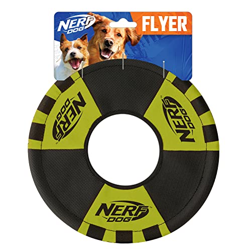 Nerf Dog Trackshot Toss and Tug Ring Dog Toy, Lightweight, Durable and Water Resistant, 9 Inches, For Medium/Large Breeds, Single Unit, Green/Black - size: Medium to Large