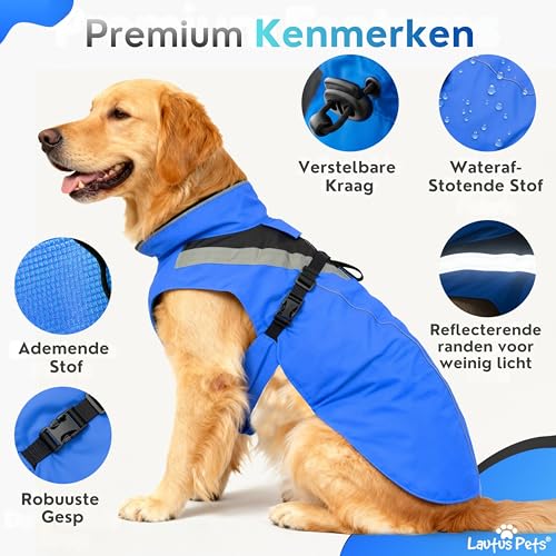 Waterproof Dog Rain Coat, Reflective Safety Strips & Leash Hole – Lightweight Adjustable Jacket for Medium Breeds - S, Blue - color: Blue, size: Small