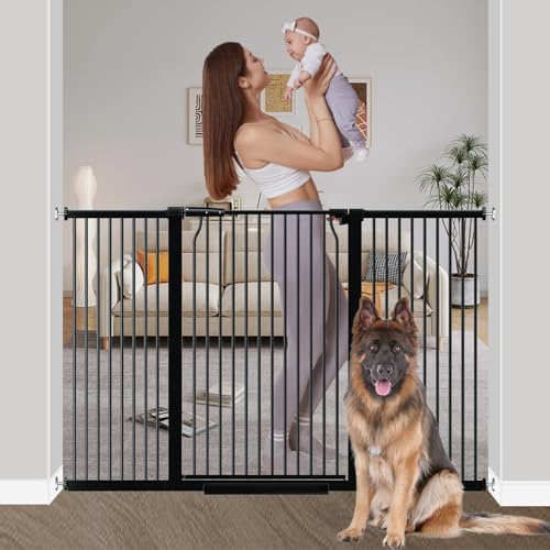40.55" Extra Tall Baby Gate for Stairs-54.8"-60.2" Wide 1.37" Ultra Narrow Spacing Extra Wide Pet Cat Gate Dog Gate-Auto-Close Pressure Mounted Dog Door for Pets and Kids,Black - color: Black, size: 54.8"-60.2"