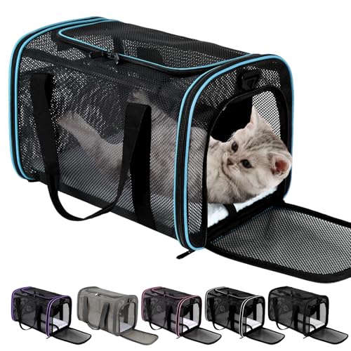 Cat Dog Pet Carriers Soft-Sided Cats Bag Animal Carriers Puppy Carrying Bag TSA Airline Approved Dog Carrier Soft Sided, Collapsible Travel Carriers for Big Cats/Small Dogs Up to 16lbs 17 * 11 * 11 - color: blue, size: 17.0"L x 11.0"W x 11.0"H