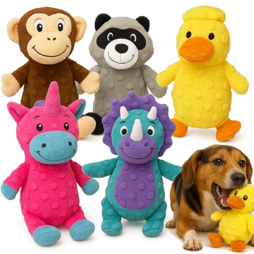 Jalousie Multipack Dog Squeaky Toys Strong Almost Indestructible, with Added Liner for Longer Play Dog Chew Toys (Medium Breeds - 5 Pack Dotted)