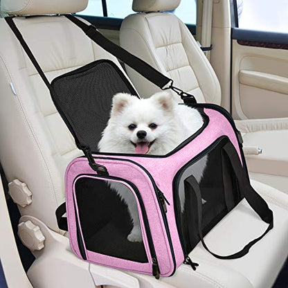 Henkelion Pet Carrier for Small Medium Cats Dogs Puppies up to 15 Lbs, TSA Airline Approved, Soft Sided, Collapsible Travel - Pink - color: Pink, size: 17.0"L x 11.0"W x 11.0"H