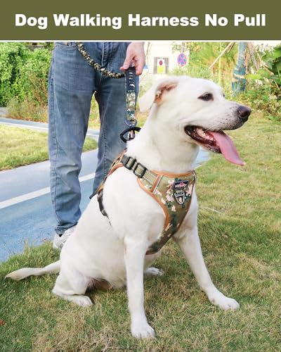 Hotsky Tactical Dog Harness No Pull，Adjustable Service Dog Vest Reflective Military Pet Harness with Control Handle Molle Loop Panels for Training Walking Running(Army Camo, XL) - color: Army Camo, size: XL(Neck: 22''-29.5'',Chest:25''-40''）