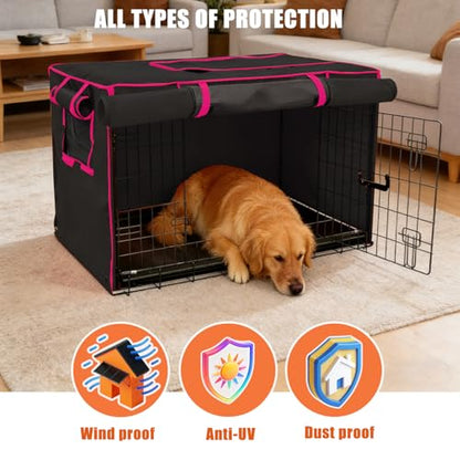 42-Inch Black Dog Crate Cover – Light-Blocking Protective Cover with Roller Shades, Sound-Dampening Sunshade for Wire Kennels, Features Breathable Side Window (Cover Only) - color: Black, size: 42.0"L x 28.0"W x 30.0"H