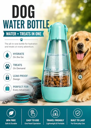 Dog Water Bottle Portable Travel Water Bottle for Dogs with Food Container | Leak Proof Bowl Dispenser Puppy Essentials Dog Accessories Portable Dog Water Bottle Travel Dog Bowls Portable Dog Water Bowl