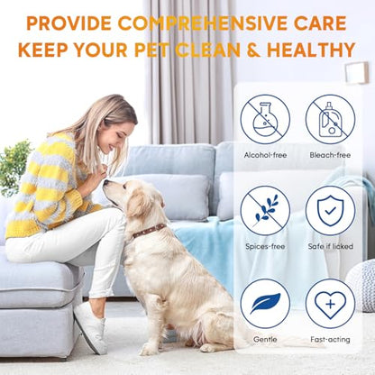 Pjordo Dog Wipes Cleaning Deodorizing, Grooming Wipes & Paw Cleaner, Pet Cleaning Kit for Teeth, Ears, Eyes, Paw, Body, Ear Rinse, Essential Dog Supplies Set