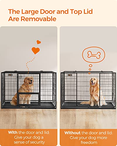 Feandrea 48 Inch Heavy Duty Dog Crate, Metal Escape Proof Dog Kennel with Double Doors and Convenient Feeding Door, Removable Tray, Easy to Clean, XXL Dog Crate for Large and Medium Dogs, Black - size: 48.0"L x 29.3"W x 31.7"H
