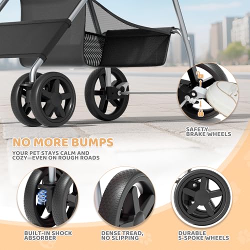 Magshion Foldable Pet Stroller, 3-in-1 Dog Travel Jogger with Detachable Carrier, Cup Holder, Storage Basket, Folding Carrier for Small/Medium Dogs & Cats Up to 33 lbs, Black - color: Black, style: Up to 33 lbs
