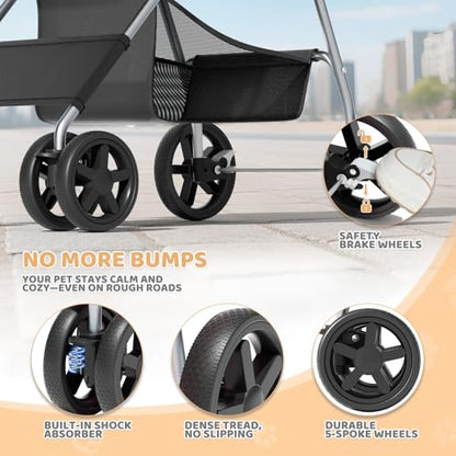 Magshion Foldable Pet Stroller, 3-in-1 Dog Travel Jogger with Detachable Carrier, Cup Holder, Storage Basket, Folding Carrier for Small/Medium Dogs & Cats Up to 33 lbs, Black - color: Black, style: Up to 33 lbs