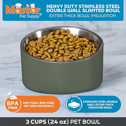 Master Pet Supply Stainless Steel Slanted Dog Cat Food Bowl - 24 oz Heavy Duty - Camo Patrol, Double Wall Insulated, Non-Slip Elevated Bowl for French Bulldogs Pugs Cats, Anti Rust Dishwasher Safe - color: Camo Patrol, size: 3 Cups (24 oz)