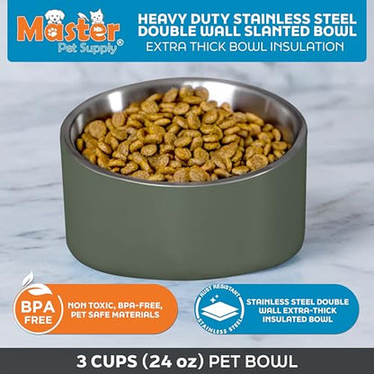 Master Pet Supply Stainless Steel Slanted Dog Cat Food Bowl - 24 oz Heavy Duty - Camo Patrol, Double Wall Insulated, Non-Slip Elevated Bowl for French Bulldogs Pugs Cats, Anti Rust Dishwasher Safe - color: Camo Patrol, size: 3 Cups (24 oz)