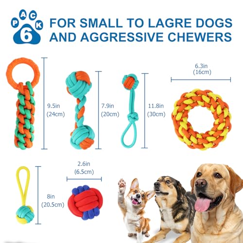 Aitmexcn Dog Rope Toys 6 Pack, Puppy Teething Toys for Small Medium Breed, Sturdy Cotton Chew Tug Ropes Indoor/Outdoor, Exercise Interactive Tug of War Dog Toys for Boredom, Teeth Clean - size: 6 Pack-Medium