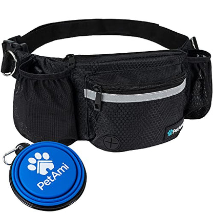 PetAmi Dog Fanny Pack, Treat Pouch for Dog Walking, Training, Built in Poop Bag Dispenser, Water Bottle Holder, Collapsible Bowl, Pet Treat Waist Belt for Hiking, Running, Kibbles (Black) - color: Black