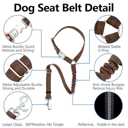 Plutus Pet Dog Seat Belt for Car Headrest, Reflective and Adjustable Restraint with Elastic Bungee for Safety, Vehicle Seatbelt Harness for Small Medium Large Dogs and Cats, Chocolate - color: Chocolate