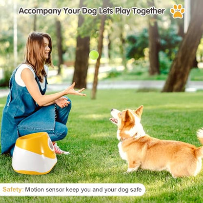 Automatic Dog Ball Launcher for Small & Medium Dogs, Interactive Dog Fetch Machine with 3 Distance Settings (10–30 ft), Mini Tennis Ball Thrower Includes 6 Balls, Indoor Outdoor Dog Toy - Orange
