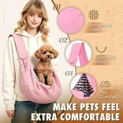 Pet Sling Carrier Bag, Hands-Free Shoulder Strap, for Small Dogs and Cats, Black (Black) (Pink) - color: Pink