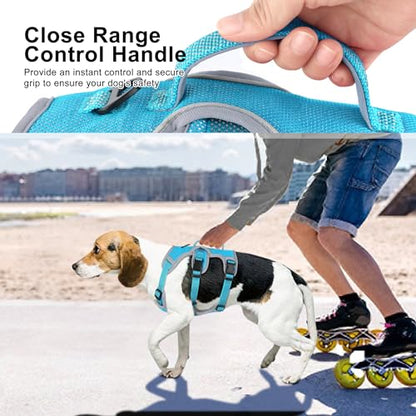 Beirui Escape Proof Dog Harness, No Pull Dog Harness,Reflective Dog Harness with Handle, Breathable,Durable, Adjustable Vest for Medium Dogs Outdoor Walking(Blue,Chest 19-25")