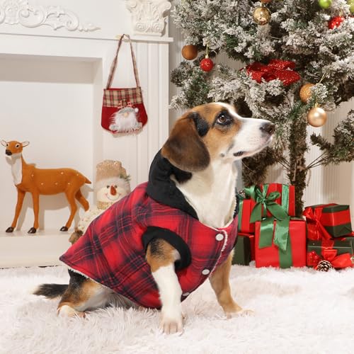 Vecomfy Fleece Lining Dog Hoodie for Small Dogs Extra Warm Plaid Sweater with Drawstring Hooded Coats in Winter Puppy Jacket,Red XS - color: Red Plaid, size: X-Small (Pack of 1)