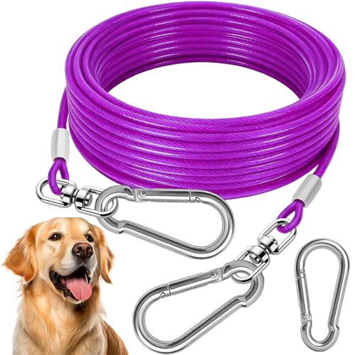 Dog Tie Out Cable - Heavy Duty Dog Chain for Yard, Blue/Purple/Green/Pink Outdoor Tether & Leash, 10/15/20/30Ft,Lead for Dogs Outside - color: Purple, size: 20FT
