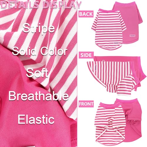 2 Pieces Stripe Dog Clothes for Small Dogs Summer Dog Shirt Cute Soft Puppy Clothes Bresthable Chihuahua Cat Clothes XS~XXL Pet Clothing (Pink, XX-Large) - color: pink, size: XX-Large