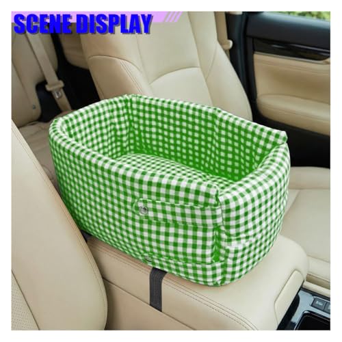 Craedli Center Console Dog Car Seat, Removable Car Armrest Box Pet Booster Seat with Safety Leash & Cushion, Washable Auto Interior Dog Carseat for Small Pets, Fit Most Cars (Green) - color: Green