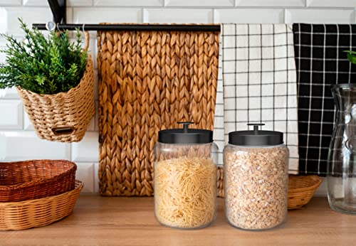 KooK Glass Storage Containers with Lids, Glass Jar with Lid, 1 Gallon, Set of 2, Glass Canister, Storage, Laundry, Kitchen Jar, (Circular, Black) - color: Large, Black Lid