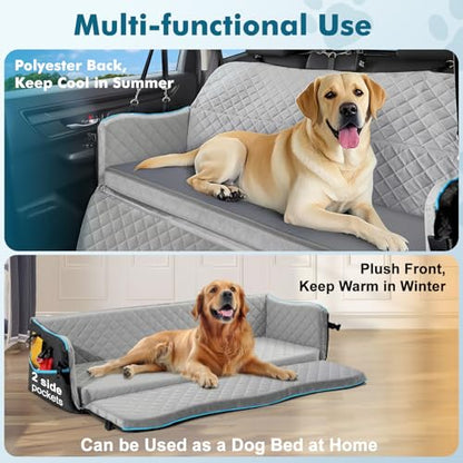 Large Dog Car Seat, Dog Car Bed for Large Dogs Under 120lbs, Pet Booster Seat with Thick Cushion and 2 Safety Leashes, Detachable & Washable Pet Bed for Backseat, Black & Gray - color: Black & Gray, style: For Large Dogs Under 120lbs