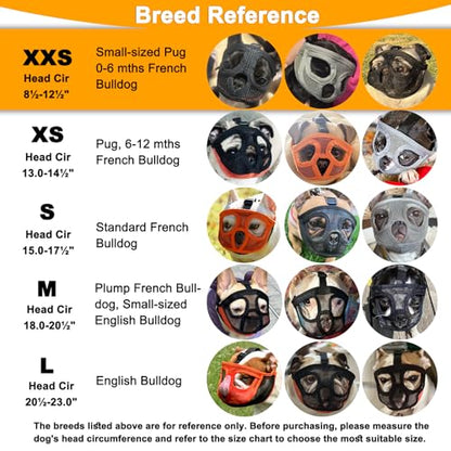 BARKLESS Short Snout Dog Muzzle, Breathable Mesh Flat Faced Muzzle for French Bulldog Shih Tzu and Pug, Mask Bulldog Mouth Cover for Biting Chewing Licking (Orange, XXS) - size: XXS (Head 8.5-12.5'')