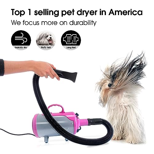 SHELANDY Groomer Partner Pet Hair Force Dryer Dog Grooming Blower with Heater (Pink) - color: Pink