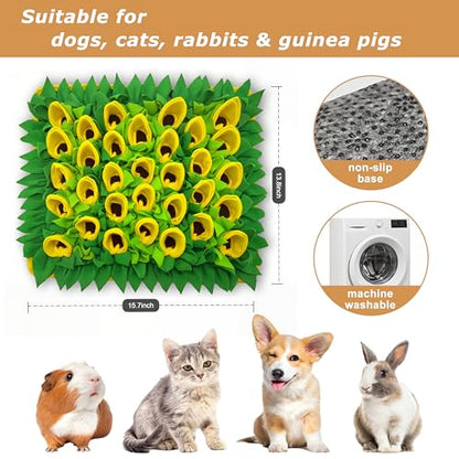 Snuffle Mat for Dogs, Cats, Rabbits, Guinea Pigs, Durable Washable Pet Feeding Mat, Flower & Grass Slow Feeder, Nose Work Training Pad, Anxiety Relief & Mental Stimulation(S, Yellow) - color: Yellow