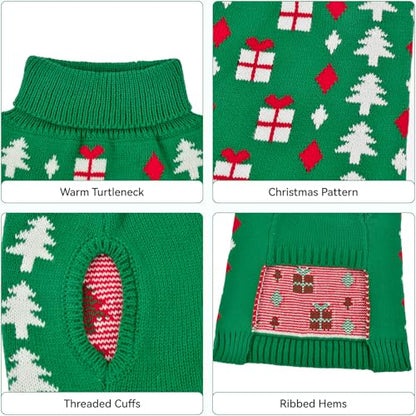 Christmas Dog Sweater Pet Christmas Knitwear Warm Dog Turtleneck Sweater with Xmas Trees Patterns Pet Winter Warm Clothes Knitted Shirt Hoodie for Small Medium Large Dogs 4XL - size: XXXX-Large