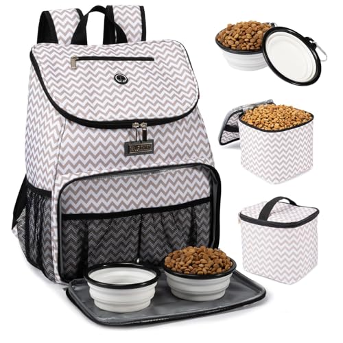 BAGLHER丨Dog Travel Bag, Airline Approved Pet Supplies Backpack, Dog Travel Backpack with 2 Silicone Collapsible Bowls and 2 Food Baskets - color: BLW-A