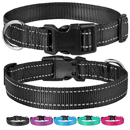 Reflective Dog Collar with Buckle Adjustable Safety Nylon Collars for Small Medium Large Dogs, Black XXS - color: Black, size: XX-Small :Width 3/8",Neck 8-12"