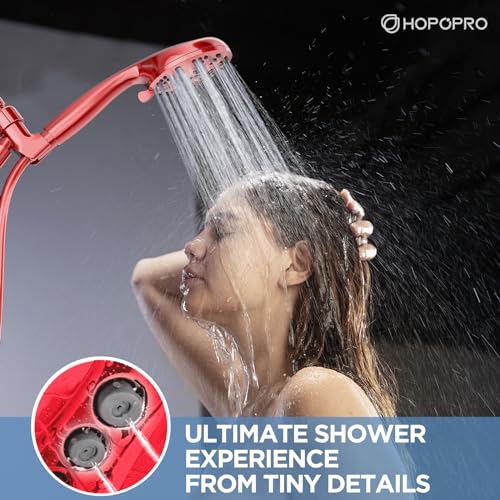 6-Mode High Pressure Handheld Shower Head Set, Consumer Reports Recommended HOPOPRO High Flow Hand Held Showerhead with 59 Inch Hose Bracket Teflon Tape Rubber Washers - color: Red, style: 6 Modes