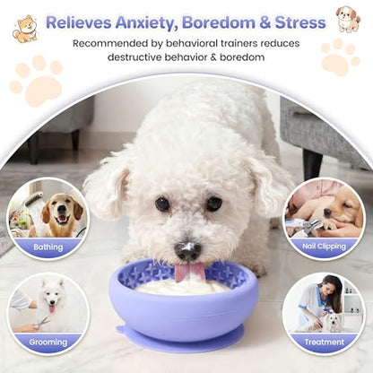 Dog Lick Bowl Slow Feeder with Slanted Anti-Spill Design, Extra-Thick Bite-Resistant Rim, Strong Suction Base, Freezer Safe for Frozen Treats — A Cleaner Alternative to Lick Mats for Dogs (Light Blue) - color: Light Blue