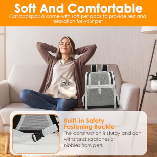 Cat Backpack Carrier, Pet Carrier for Small Dog Cat Puppy Kitten Bunny,Ventilated Mesh Design up to 15lbs, Foldable Animal Backpack Bag for Hiking Camping Travel (Grey)
