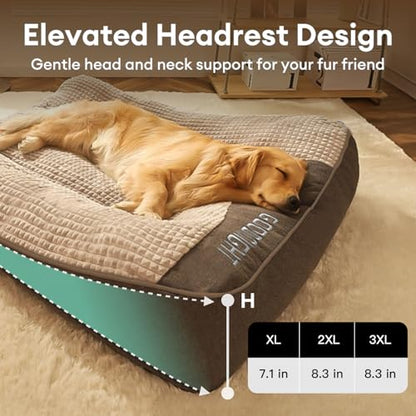 FUNNY FUZZY Orthopedic Dog Bed for Large Sized Dogs 47x37Inch, Memory Foam Dog Sofa Bed, Calming Washable Pet Couch, Joint Support Large Dog Bed Mat, Pet Bed with Non Skid Bottom(Brown, XXX-L) - size: XXX-Large