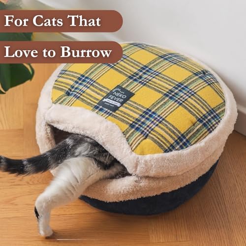 Cat Bed Cave - Enclosed Hideaway with Detachable Lid & Mat for Kitten (Yellow) - color: Yellow