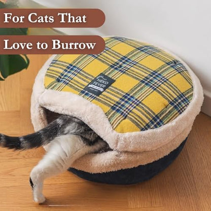 Cat Bed Cave - Enclosed Hideaway with Detachable Lid & Mat for Kitten (Redwhite) - color: RedWhite
