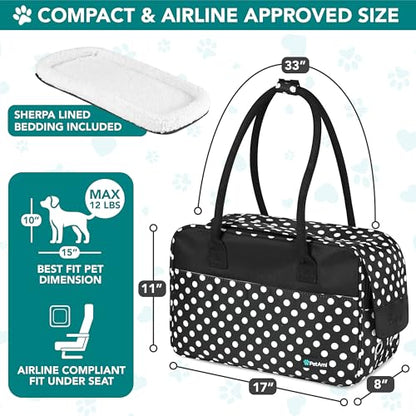 PetAmi Dog Purse Carrier for Small Dogs Cats, TSA Airline Approved Soft-Sided Pet Carrier with Pockets, Ventilated Travel Tote Bag with Bed & Shoulder Strap, Puppy Kitten, Max 12 lbs, Polka Dot Black - color: Polka Dot Black
