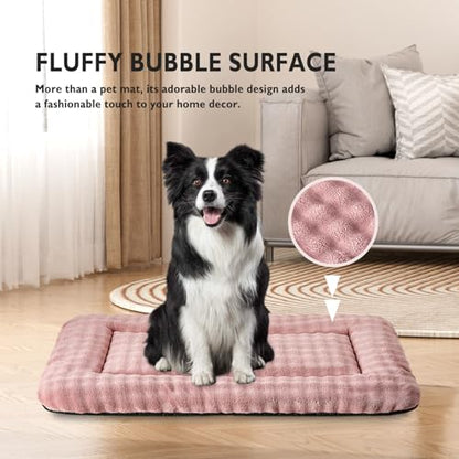 Dog Bed Mat Crate Pad for Large Dogs, Washable Soft Pet Sleeping Mat Kennel Pad with 3D Bubble Pattern, Dusty Pink, 36"x 23" - color: Dusty Pink, size: 36"L x 23"W x 1.5"Th