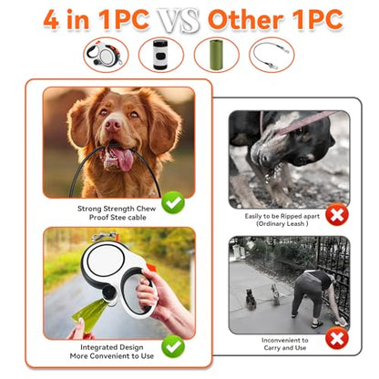 Upgraded Retractable Dog Leash with Chew Proof Cable, 26ft Heavy Duty Dog Leash for Large Dogs up to 110lbs, No-Tangle, Non-Slip Handle, One-Handed Brake, with Poop Bag Holder (Orange, L 26ft) - color: Orange