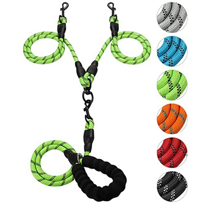 Double Dog Leash Reflective Detachable Coupler &360° Swivel Tangle Free, Heavy Duty Rope Leash Control with Padded Handle for Dual Large Medium Dogs Walking Running Training (Ligth Green) - color: Ligth Green