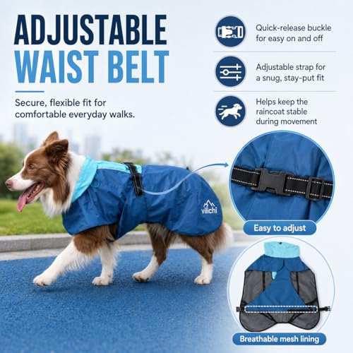 Dog Raincoat Waterproof Reflective, Lightweight Dog Rain Jacket with Hood, Adjustable Pet Rain Coat for Small Medium Large Dogs, Windproof & Packable with Storage Bag(Large) - size: Large up to 20'' back length