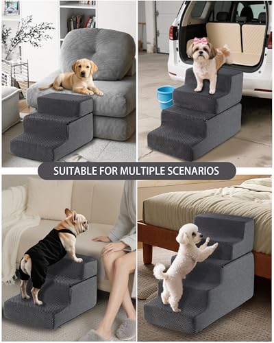 Dog Stairs for Small Dogs & Cats 22.5" H, 5-Step Non-Slip Dog Steps for Bed, Sofa and Chair, Pet Stairs with High Density Foam, Grey