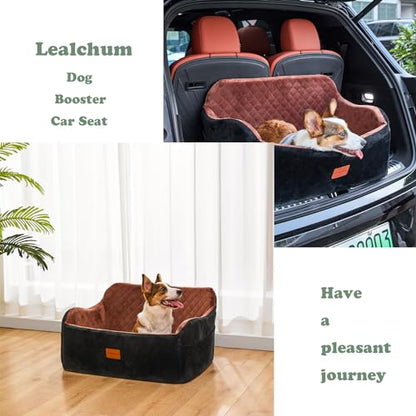 Lealchum Dog Car Seat for Medium/Large Dogs,2 Clip-On Safety Leashs for 2 Small Dogs,Removable and Washable Comfy Pet Car Seat,Easy to Install and Clean (Beige, Large) - color: Beige