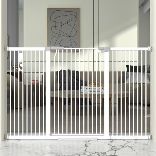 41" Extra Tall and Wide Baby Gate, 63-65.7'' Wide Pet Cat Gate for Doorway, Extra Wide Pressure Mounted Child Door with Expansion Kit, Metal Safe Gate, Tall Dog Gate, White - size: 63-65.7''W