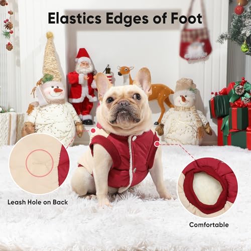 Vecomfy Fleece Lining Extra Warm Dog Hoodie in Winter,Small Dog Jacket Puppy Coats with Hooded,Beige and Red XS - color: Beige and Red, size: X-Small (Pack of 1)