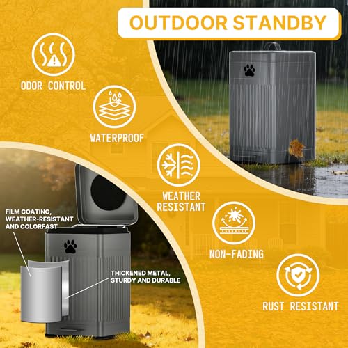 Dog Poop Trash Can Outside - 22L/6Gal Metal Outdoor Trash Can with Lid, Dog Waste Container with 20 Bags, Pet Poop Bucket with Soft Close for Backyard Odor Control, Rectangular Gray - size: 22L Rectangular Gray Trash Can